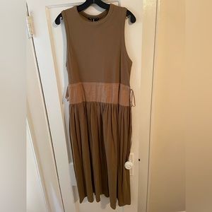 Brown midi tank dress with waist details